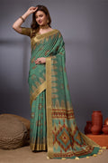 Sea Green Cotton Silk Saree With Blouse Piece