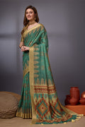 Sea Green Cotton Silk Saree With Blouse Piece