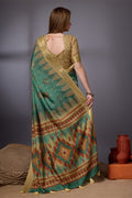 Sea Green Cotton Silk Saree With Blouse Piece