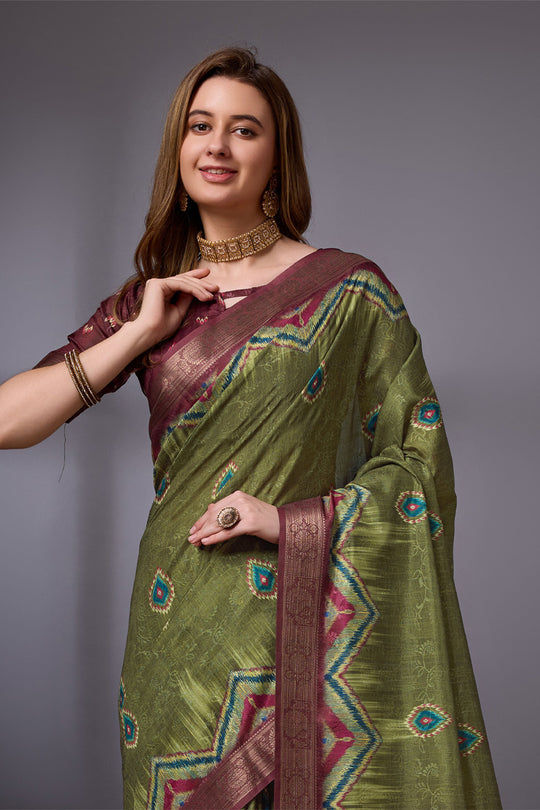 Green Cotton Silk Saree With Blouse Piece