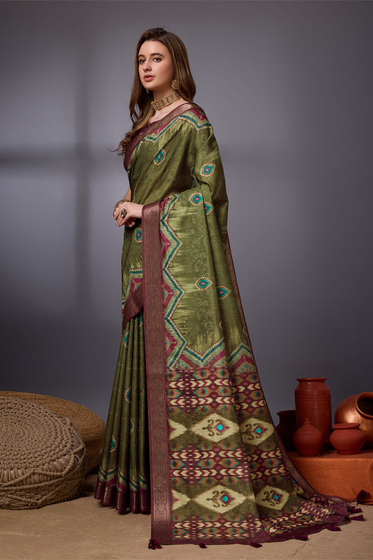 Green Cotton Silk Saree With Blouse Piece