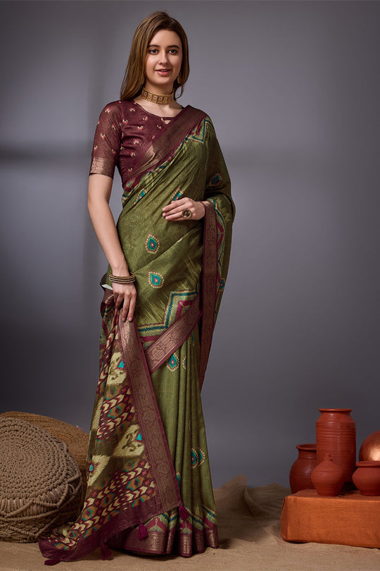Green Cotton Silk Saree With Blouse Piece