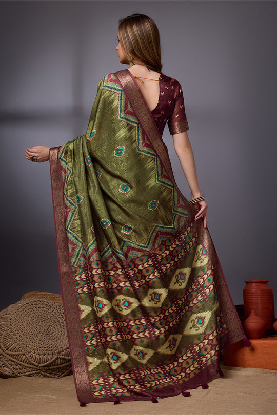 Green Cotton Silk Saree With Blouse Piece