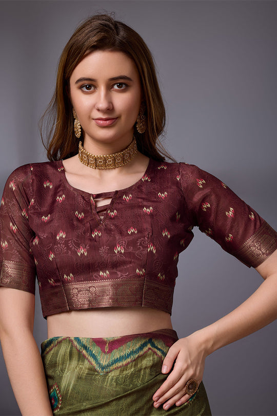 Green Cotton Silk Saree With Blouse Piece