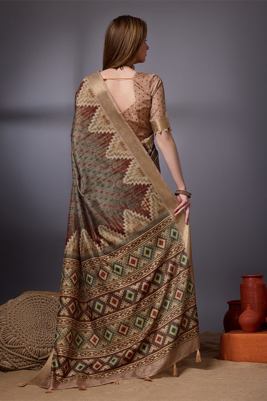 Beige Cotton Silk Saree With Blouse Piece