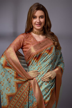 Blue Cotton Silk Saree With Blouse Piece