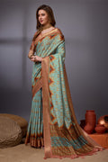 Blue Cotton Silk Saree With Blouse Piece