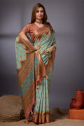 Blue Cotton Silk Saree With Blouse Piece