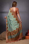 Blue Cotton Silk Saree With Blouse Piece