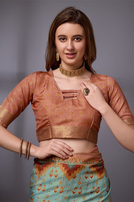 Blue Cotton Silk Saree With Blouse Piece