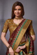 Maroon Cotton Silk Saree With Blouse Piece