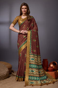 Maroon Cotton Silk Saree With Blouse Piece