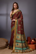 Maroon Cotton Silk Saree With Blouse Piece