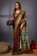 Maroon Cotton Silk Saree With Blouse Piece