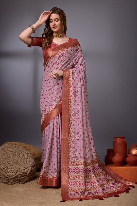 Pink Cotton Silk Saree With Blouse Piece