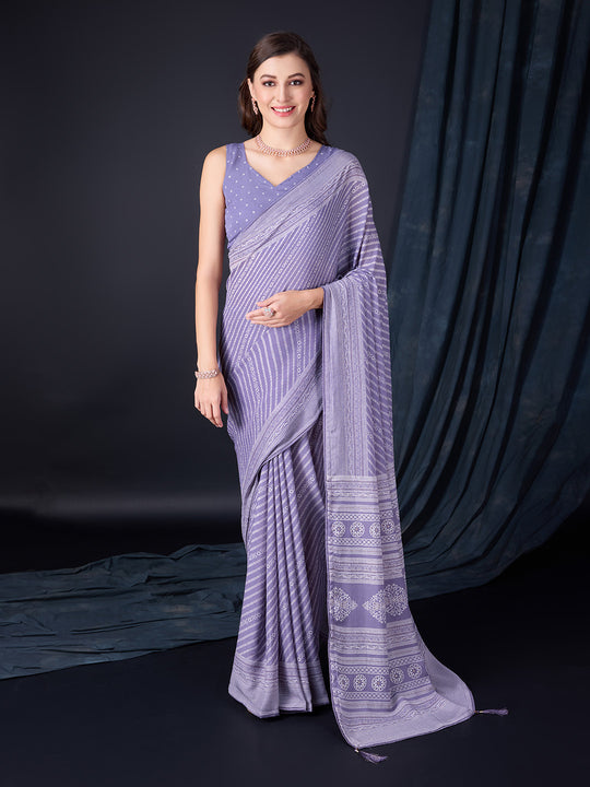 Lavender Poly Georgette Saree With Blouse Piece