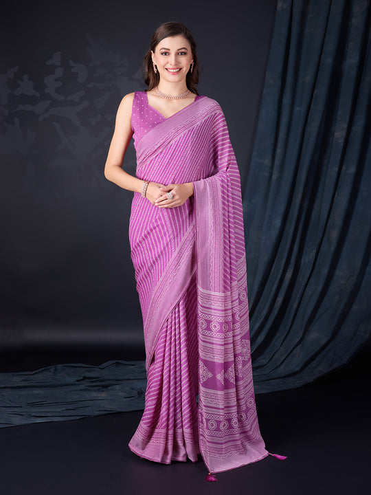 Purple Poly Georgette Saree With Blouse Piece