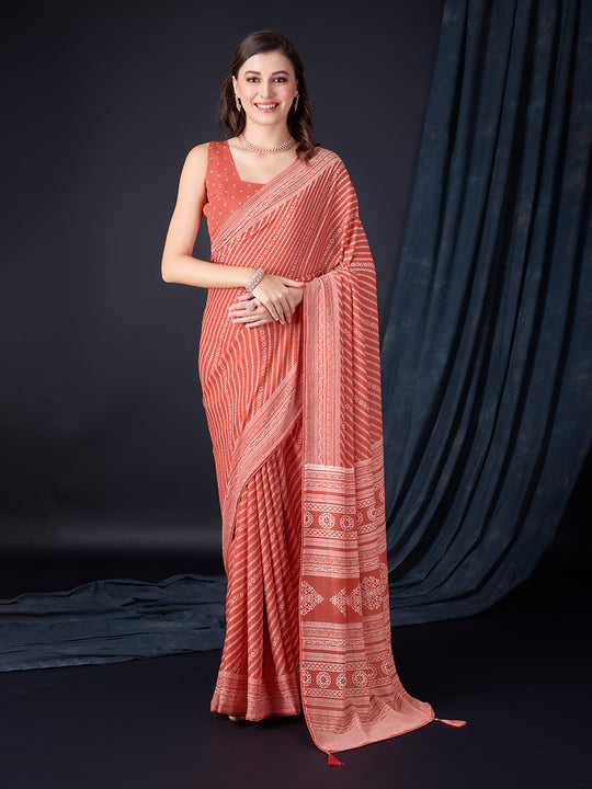 Rust Poly Georgette Saree With Blouse Piece