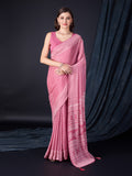 Pink Poly Georgette Saree With Blouse Piece
