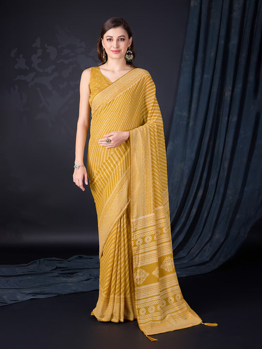 Mustard Poly Georgette Saree With Blouse Piece