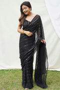 Black Georgette Saree With Blouse Piece