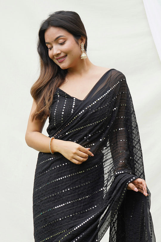 Black Georgette Saree With Blouse Piece