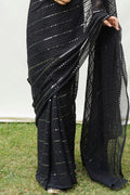 Black Georgette Saree With Blouse Piece