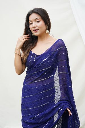 Blue Georgette Saree With Blouse Piece