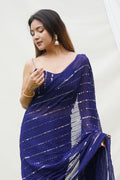 Blue Georgette Saree With Blouse Piece