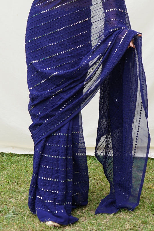 Blue Georgette Saree With Blouse Piece