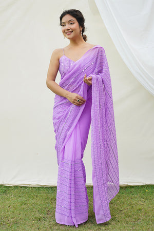 Lavender Georgette Saree With Blouse Piece