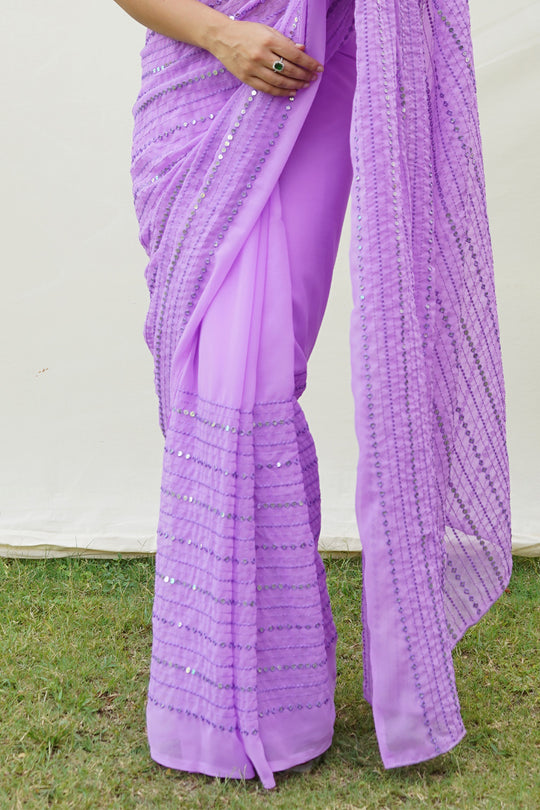 Lavender Georgette Saree With Blouse Piece