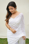 White Georgette Saree With Blouse Piece