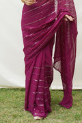 Wine Georgette Saree With Blouse Piece