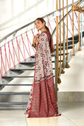 White And Red Hand Block Batik Print Mulmul Cotton Sarees Saree With Blouse Piece