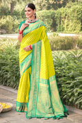 Yellow Banarasi Silk Saree With Blouse Piece