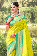 Yellow Banarasi Silk Saree With Blouse Piece