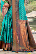 Sea Green Banarasi Silk Saree With Blouse Piece