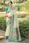 White Banarasi Silk Saree With Blouse Piece