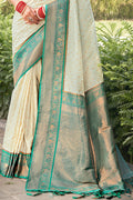 White Banarasi Silk Saree With Blouse Piece