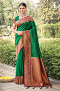 Green Banarasi Silk Saree With Blouse Piece