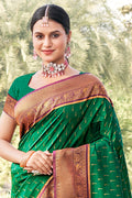 Green Banarasi Silk Saree With Blouse Piece