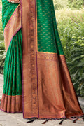 Green Banarasi Silk Saree With Blouse Piece