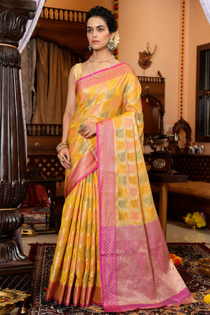 Canery Yellow Silk Saree