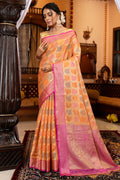 Cantaloupe Peach Silk Saree