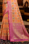 Cantaloupe Peach Silk Saree