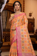 Cantaloupe Peach Silk Saree