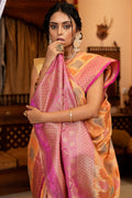 Cantaloupe Peach Silk Saree