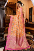 Cantaloupe Peach Silk Saree