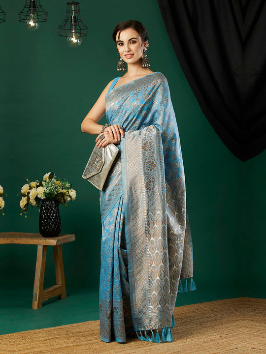 Linen Cotton Banarasi Silk Saree With Blouse Piece